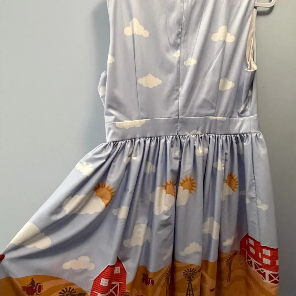Lindy Bop Sky Blue and Mustard Midi Dress - Picture 2 of 4